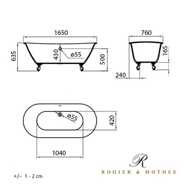 ROGIER & MOTHES - Baignoire sur pieds rétro SURRY HILLS Blanche 165 cm Pieds de Lion Cuivre rouge vieilli - large