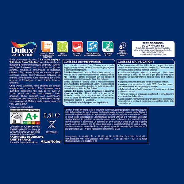 DULUX VALENTINE - Laque acrylique Valénite Brillant - Blanc Cassé - 0,5L - large
