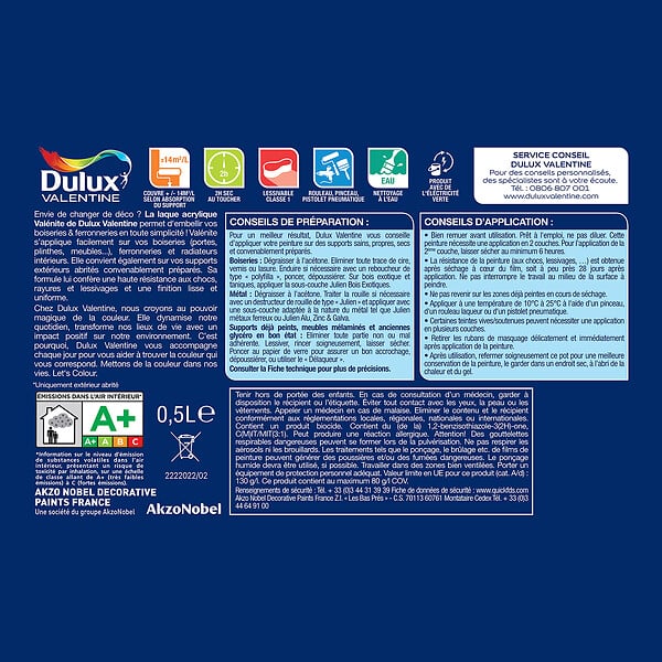 DULUX VALENTINE - Laque acrylique Valénite mate - Blanc Cassé - 0,5L - large