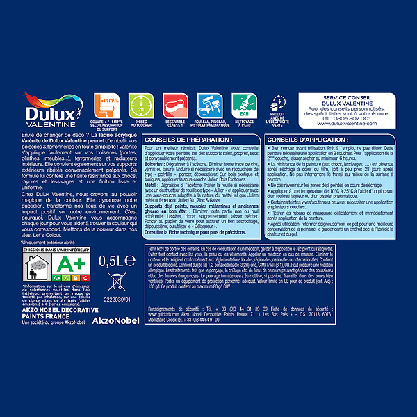 DULUX VALENTINE - Laque Acrylique Valénite Brillant-Rouge Basque-0.5L - large