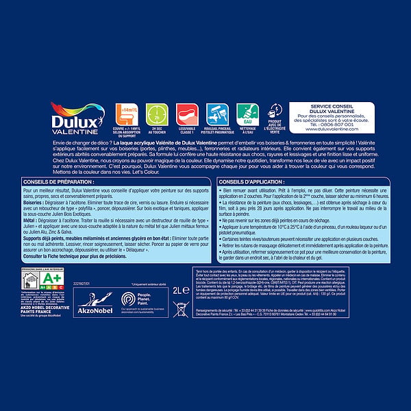 DULUX VALENTINE - Laque acrylique Brillant - Rouge Basque - 2L - large