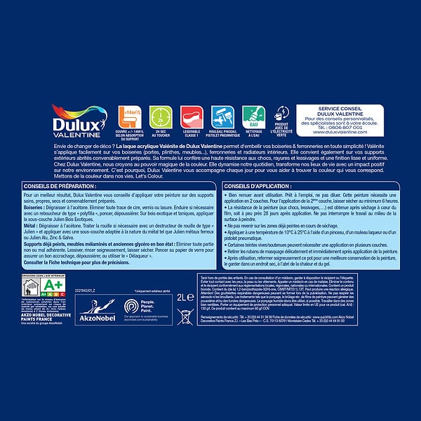 DULUX VALENTINE - Laque acrylique multi-supports Valénite Bleu Gris - 2L - large
