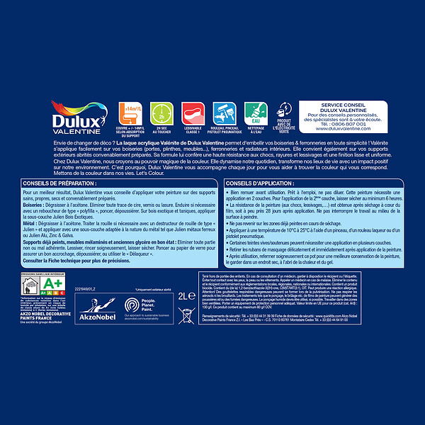 DULUX VALENTINE - Laque acrylique mate blanc 2L - large
