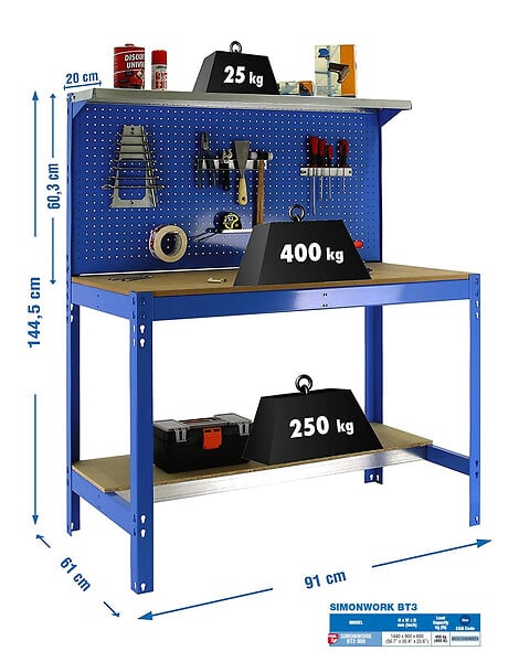 SIMON RACK - SimonRack - Kit Etabli 1440x900x600mm Charge 400Kg -  SIMONWORK BT3 900 BLEU/BOIS Simon Rack - large