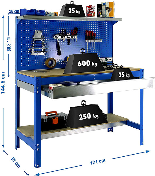 SIMON RACK - SimonRack - Kit Etabli 1440x1200x600mm Charge 600Kg -  SIMONWORK BT3 BOX 1200 BLEU/BOIS SIMONRACK - large