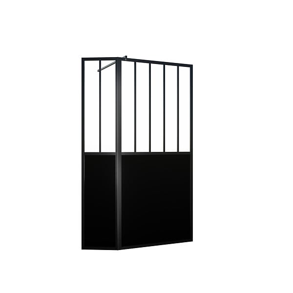 AURLANE - Paroi de Douche Façon Verrière avec Volet Pivotant - 90+40x200 cm - Verre Transparent et Noir - large