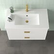 AURLANE - Meuble Salle de Bains 80cm Laqué Blanc et Or Doré à Tiroirs avec Vasque - Miroir & Applique Led - vignette