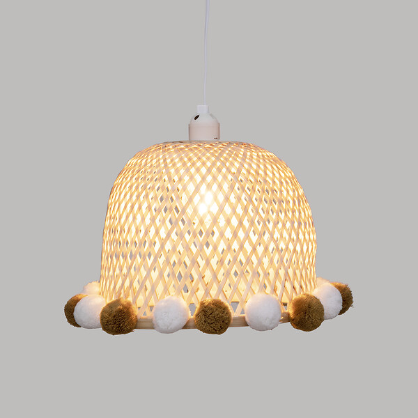 ATMOSPHERA - Suspension bambou avec pompons - Multicolore - E27 - large