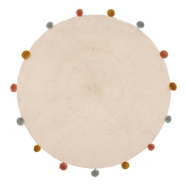 ATMOSPHERA - Tapis rond coton Arlequin pompons - Beige - Diam.90cm - large
