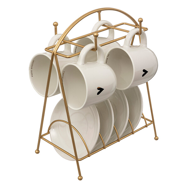 SECRET GOU - Rack 4 tasses et soucoupes floral céramique - 17 cl - large