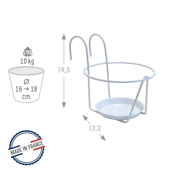 CENTRALE BRICO - Porte-pots soucoupe crochet - 16-18 cm - blanc - large