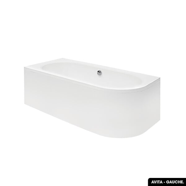 BESCO - Baignoire d'angle 150 x 75 cm - avec tablier blanc et repose tête offert | AVITA - Gauche - large