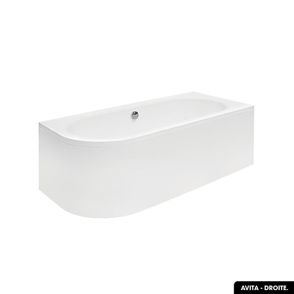 BESCO - Baignoire d'angle 180 x 80 cm - avec tablier blanc et repose tête offert | AVITA - Droite - large