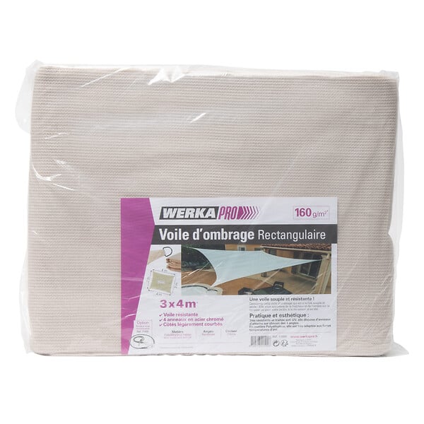 WERKAPRO - Voile D'ombrage Rectangulaire 3x4m Werkapro Couleur Crème - large