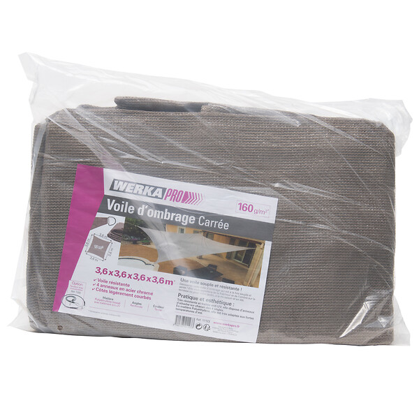 WERKAPRO - Voile d'ombrage taupe  3,6 x 3,6 m - large