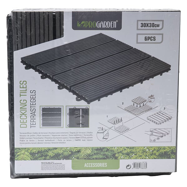 PROGARDEN - Dalle de sol 30x30cm lot de 6 Gris foncé - large