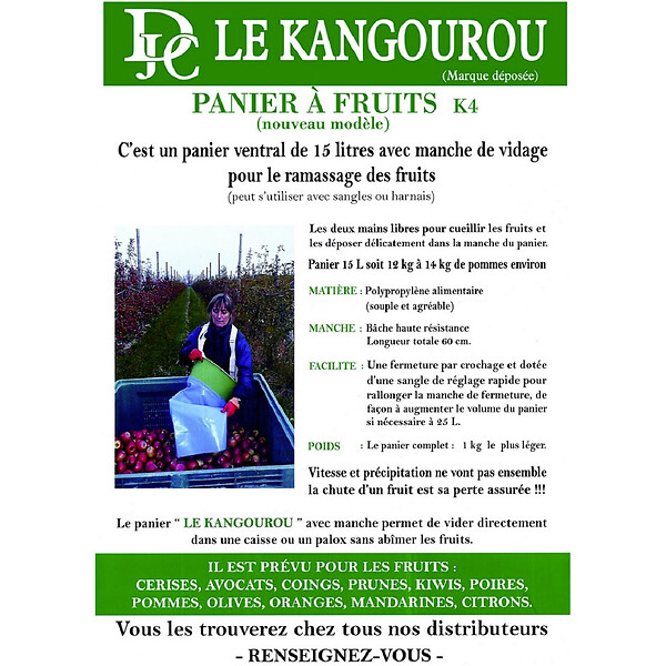 LE KANGOUROU - Panier de récolte avec manche de vidage - large