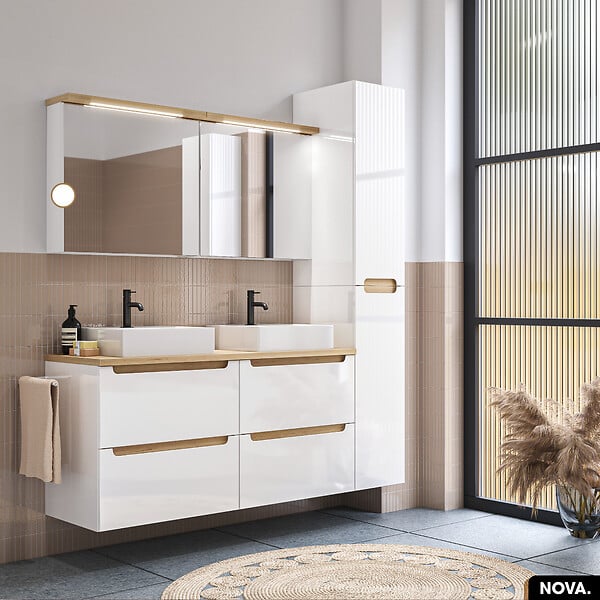 OTITEC - Armoire/Miroir LED de salle de bain | NOVA | Blanc | 61 x 60 x 20 cm - large