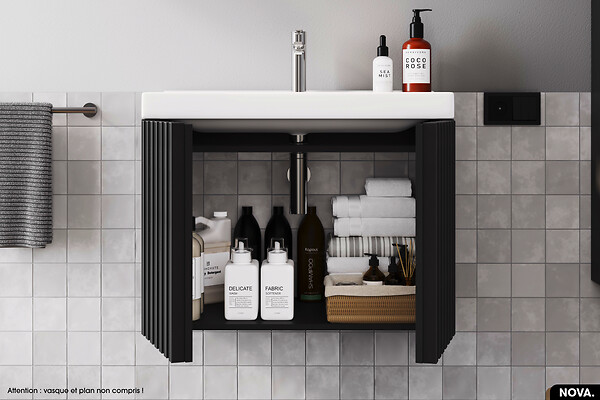 OTITEC - Meuble sous vasque - version portes | NOVA | NOIR | 80 x 56 x 45 cm - large