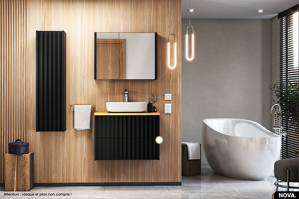 OTITEC - Meuble sous vasque - version tiroirs | NOVA | NOIR | 80 x 56 x 45 cm - large