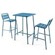 OVIALA - Ensemble table de bar et 2 chaises hautes en métal bleu pacific - Palavas - vignette