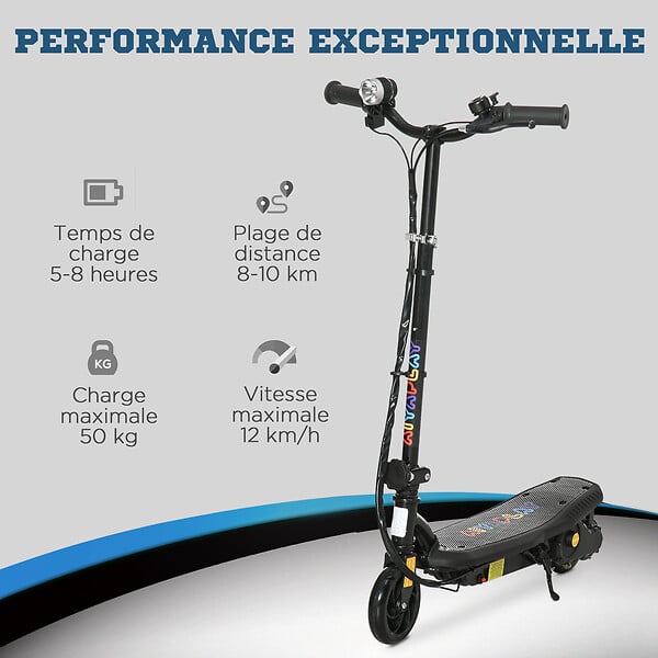HOMCOM - Trottinette électrique 120 W pliable pour enfant 7-14 ans 12 Km/h max. autonomie 10 Km max. noir - large