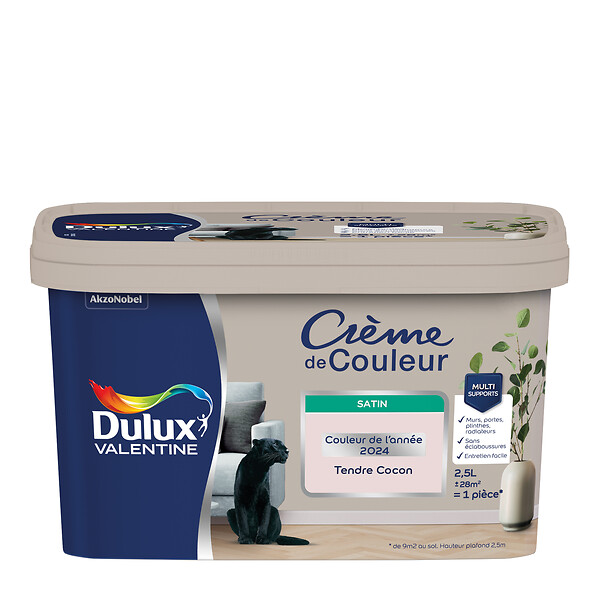 DULUX VALENTINE - Peinture Crème de Couleur - Tendre Cocon - Satin - 2.5 L - large