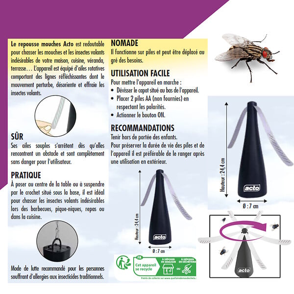 ACTO - Ventilateur anti-mouches nomade ACTO - 25cm - large