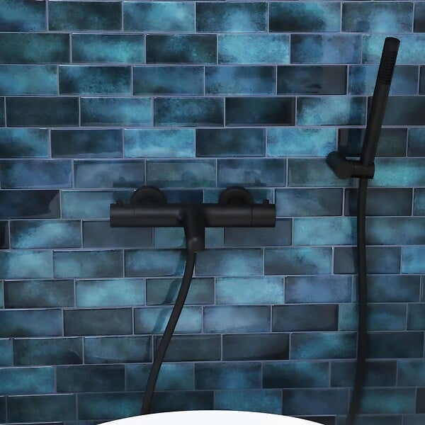 ESSEBAGNO - Luisa combiné support de douche noir 3 pièces - large