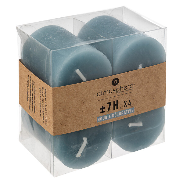 ATMOSPHERA - Lot de 4 bougies votives - Cire - Olia Orage - Bleu - d4.5cm - large