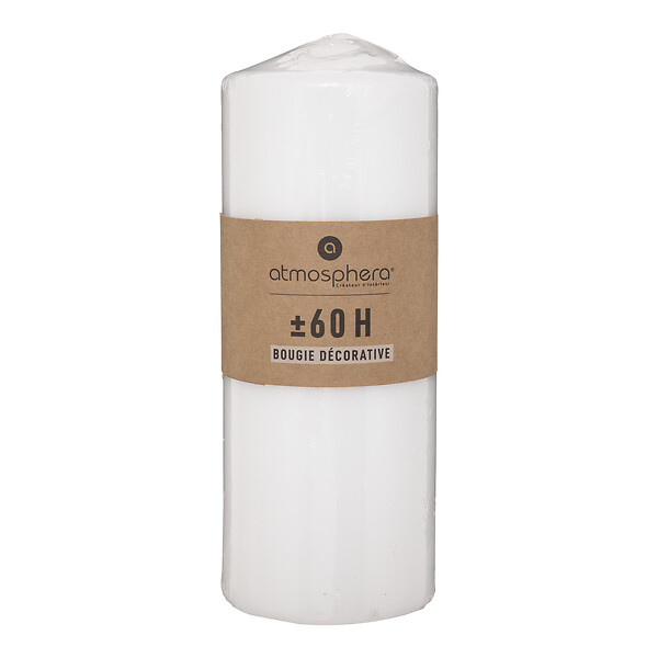 ATMOSPHERA - Bougie ronde blanche paraffine - 6,8x18cm - 60h - large
