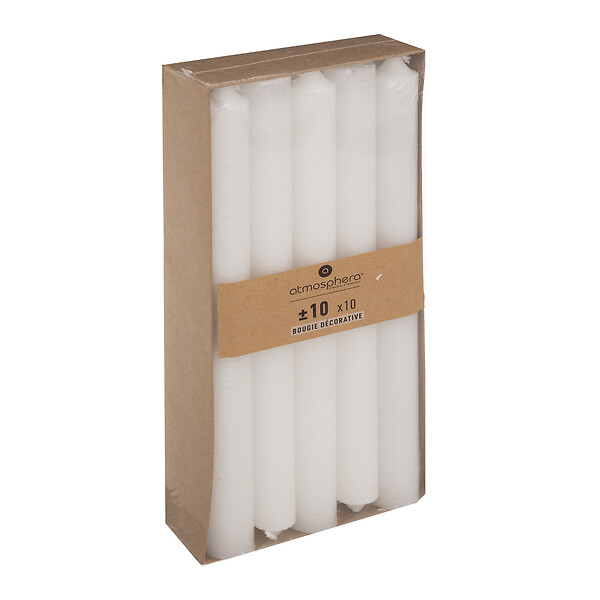 ATMOSPHERA - Lot de 10 bougies bâtons Many - Cire blanche - 25cm - large