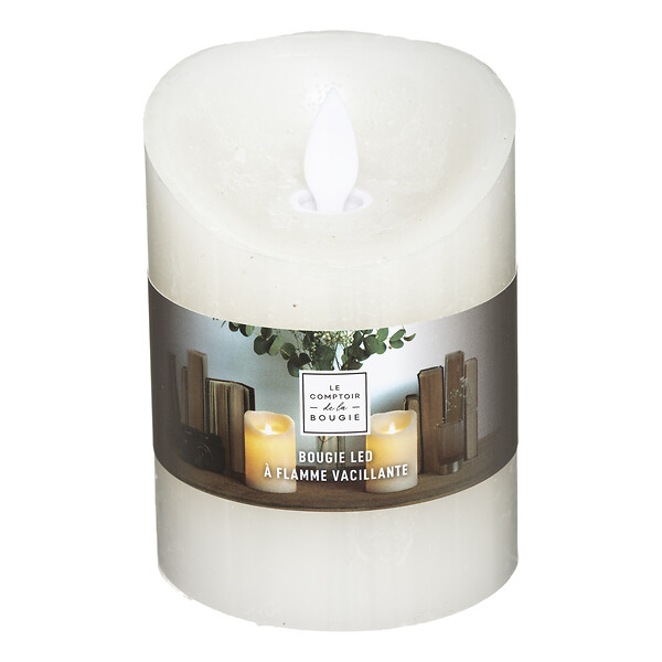 ATMOSPHERA - Bougie LED pilier cire réaliste - Blanc - H10cm - large