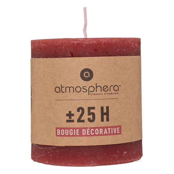 ATMOSPHERA - Bougie ronde rouge paraffine 6,7x7cm - Rustique - 25h - large