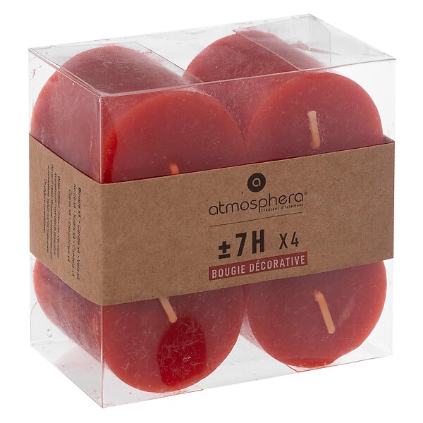 ATMOSPHERA - 4 bougies chauffe-plat rouges - Olia - Rustique - Diam.4.5cm - large