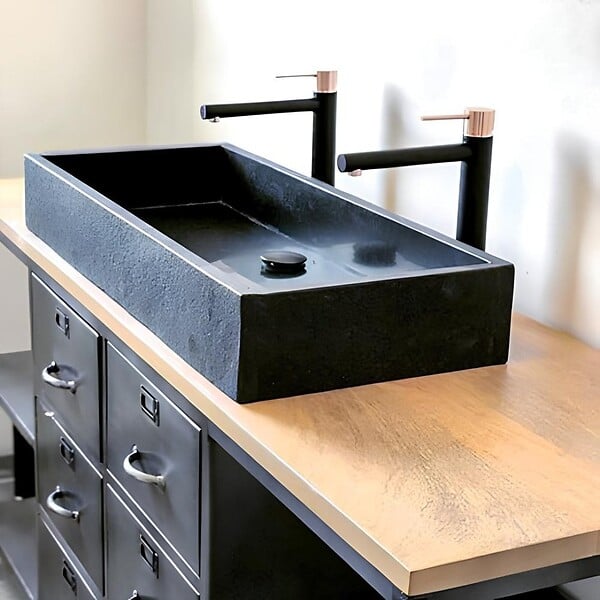 ESSEBAGNO - Envol mitigeur lavabo haut noir et or rose - large