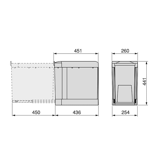 EMUCA - Poubelles de recyclage pour la cuisine, 1 x 30L, fixation inférieure et extraction automatique, Acier et Plastique, Gris antracite - large