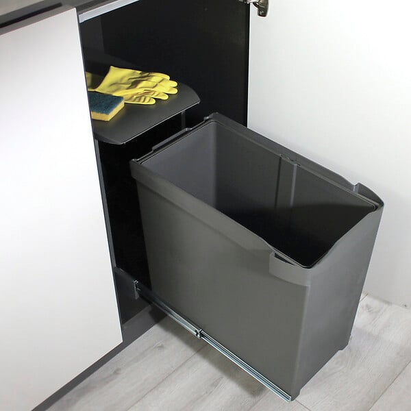 EMUCA - Poubelles de recyclage pour la cuisine, 1 x 30L, fixation inférieure et extraction automatique, Acier et Plastique, Gris antracite - large