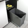 EMUCA - Poubelles de recyclage pour la cuisine, 1 x 30L, fixation inférieure et extraction automatique, Acier et Plastique, Gris antracite - vignette