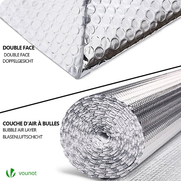 VOUNOT - Isolant thermique a bulle double couche aluminium radiateur reflecteur 1x20m - large
