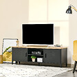HOMCOM - Meuble TV banc TV design industriel - 2 placards, 2 niches, 2 passe-fils - structure piètement tôle métal plateau bois d'hévéa - vignette