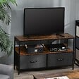 HOMCOM - Meuble TV bas sur pieds style industriel 2 tiroirs en tissu gris MDF marron rustique et métal noir - vignette