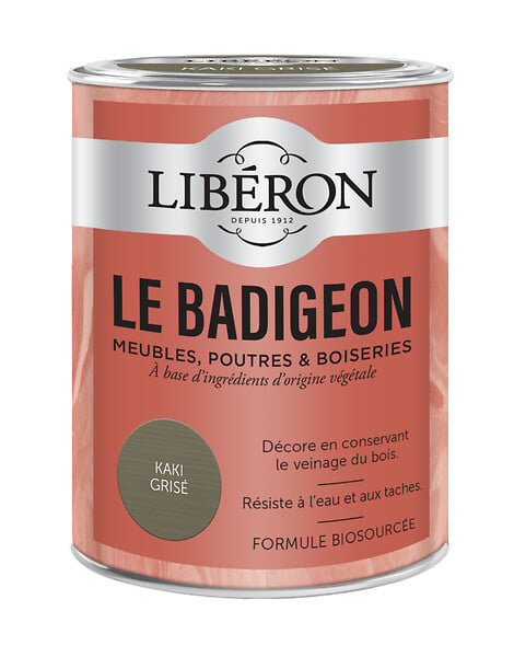 LIBERON - Lasure décorative pour bois Badigeon Kaki Grisé 0,25 L - large