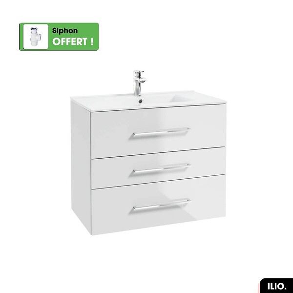 OTITEC - Vasque à encastrer avec siphon OFFERT | ILIO | Blanc | 80 × 2 × 46 - large