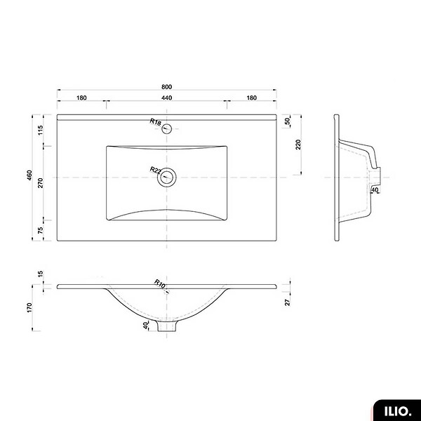 OTITEC - Vasque à encastrer avec siphon OFFERT | ILIO | Blanc | 80 × 2 × 46 - large