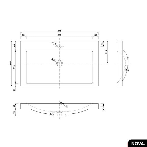 OTITEC - Vasque à encastrer avec siphon OFFERT | NOVA | Blanc | 80 × 6 × 46 - large