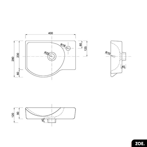 OTITEC - Vasque à encastrer avec siphon OFFERT | ZOE | Blanc | 40 × 9 × 29 - large