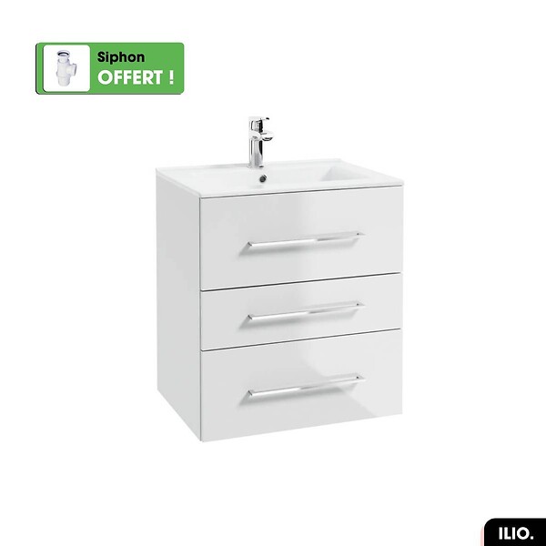 OTITEC - Vasque à encastrer avec siphon OFFERT | ILIO | Blanc | 60 × 2 × 46 - large