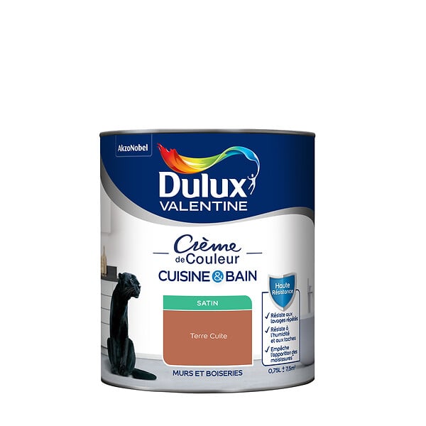 DULUX VALENTINE - Peinture Cuisine et Bain satinée Terre Cuite 0,75L - large