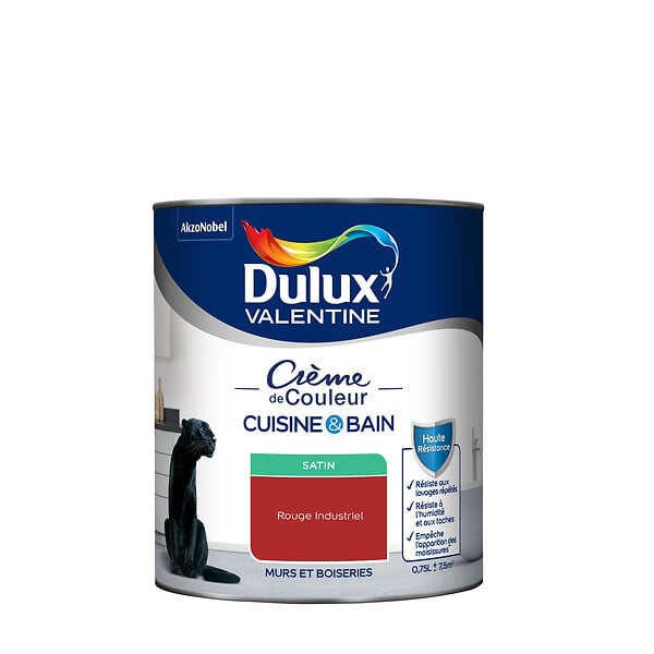 DULUX VALENTINE - Peinture Crème de Couleur Cuisine et Bain Sat Rouge Industriel 0,75 L - large